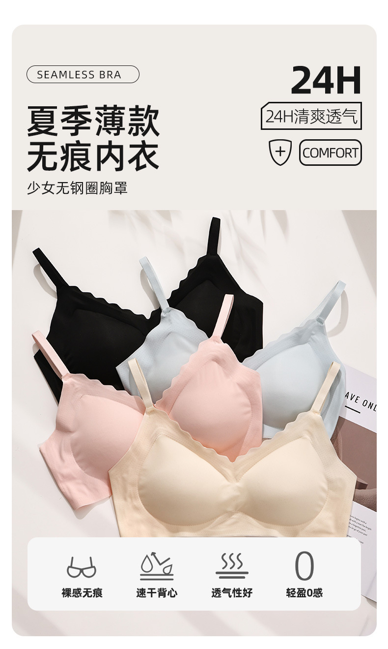 夏季薄款舒适透气少女无钢圈无痕内衣聚拢防下垂带排扣女士文胸详情1