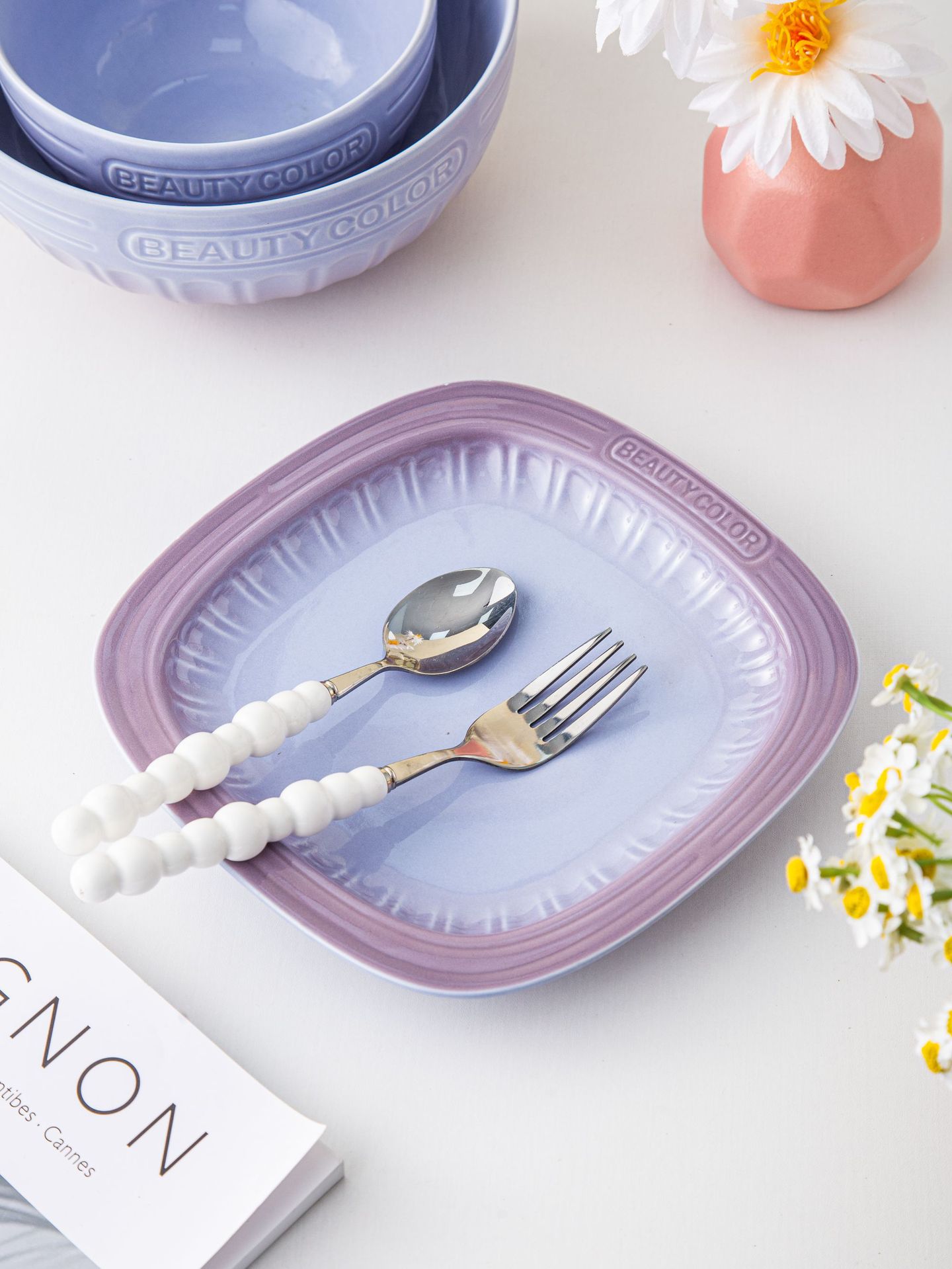 渐变紫北欧高颜值碗盘套装家用陶瓷米饭碗圆盘汤碗乔迁高级感餐具详情16