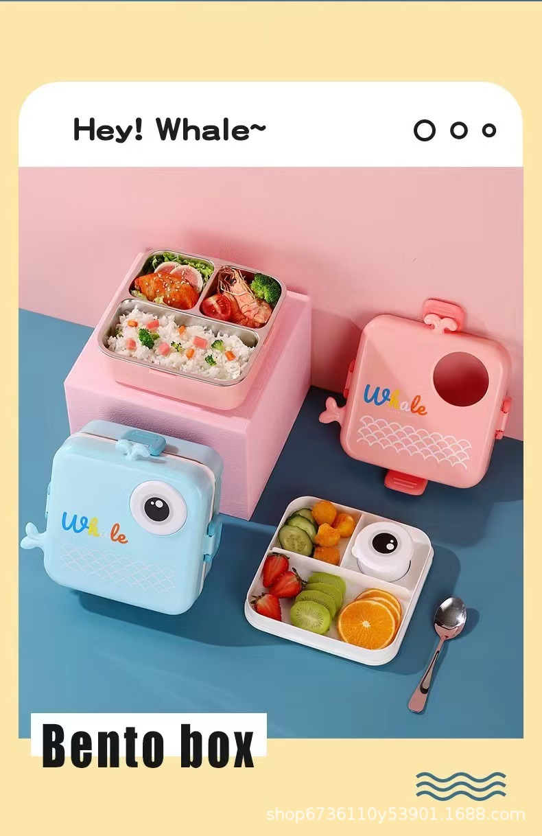 Cartoon cute stainless steel insulated lunch box with tableware, sauce box, compartments, sealed with lid, anti-scald and heat-insulating lunch box pic 1