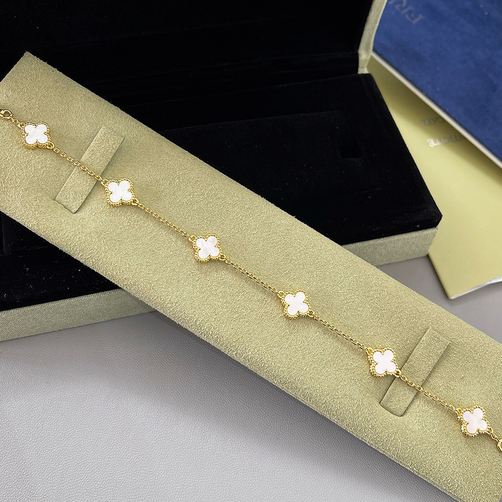 v金高版本厚镀18k金迷你五花六花四叶草手链不掉色高级感红玛瑙详情55