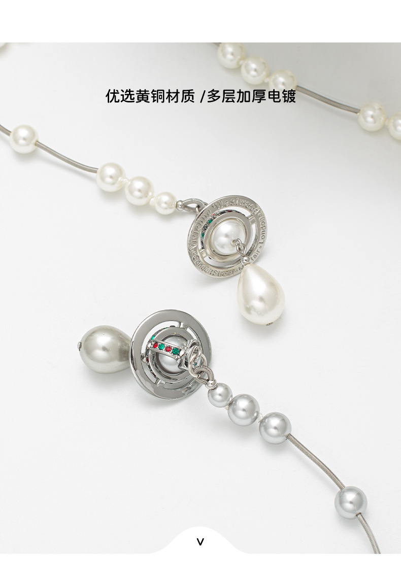 多层土星珍珠项链女高级感西太后流苏项链个性百搭轻奢气质毛衣链详情5