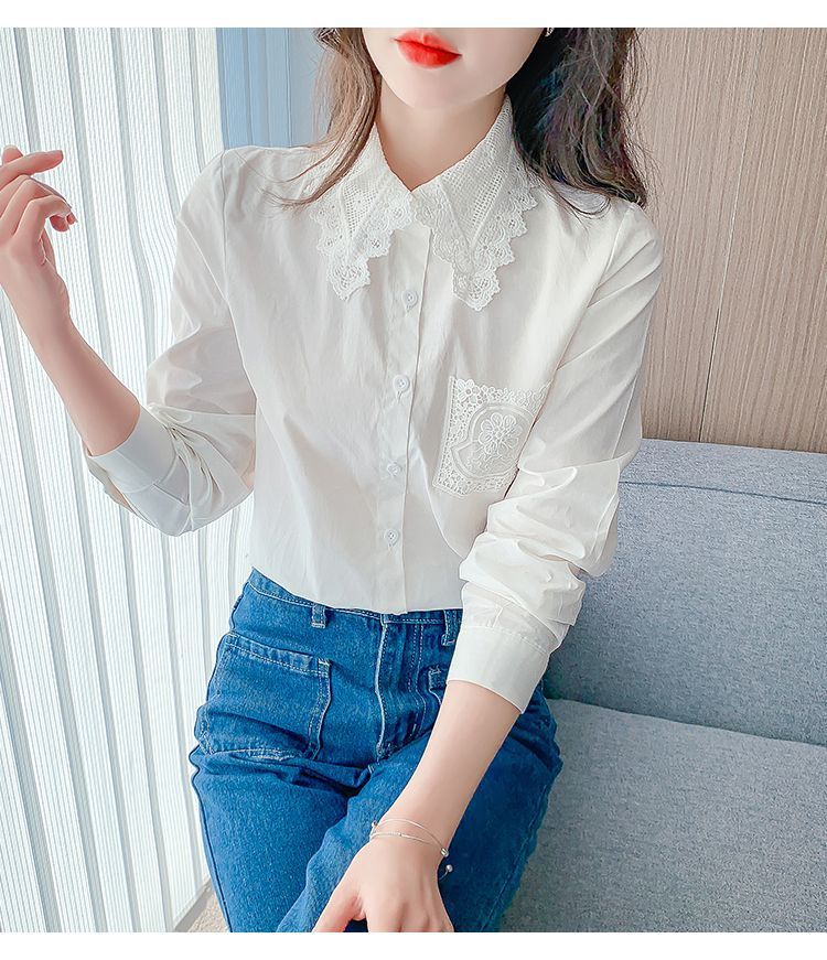 春秋季2025年新款女装时尚减龄纯棉衬衫女洋气全棉蕾丝领休闲上衣详情18