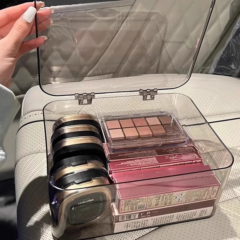 翻盖式桌面收纳盒透明亚克力防尘整理盒卧室宿舍办公室带盖收纳筐详情7