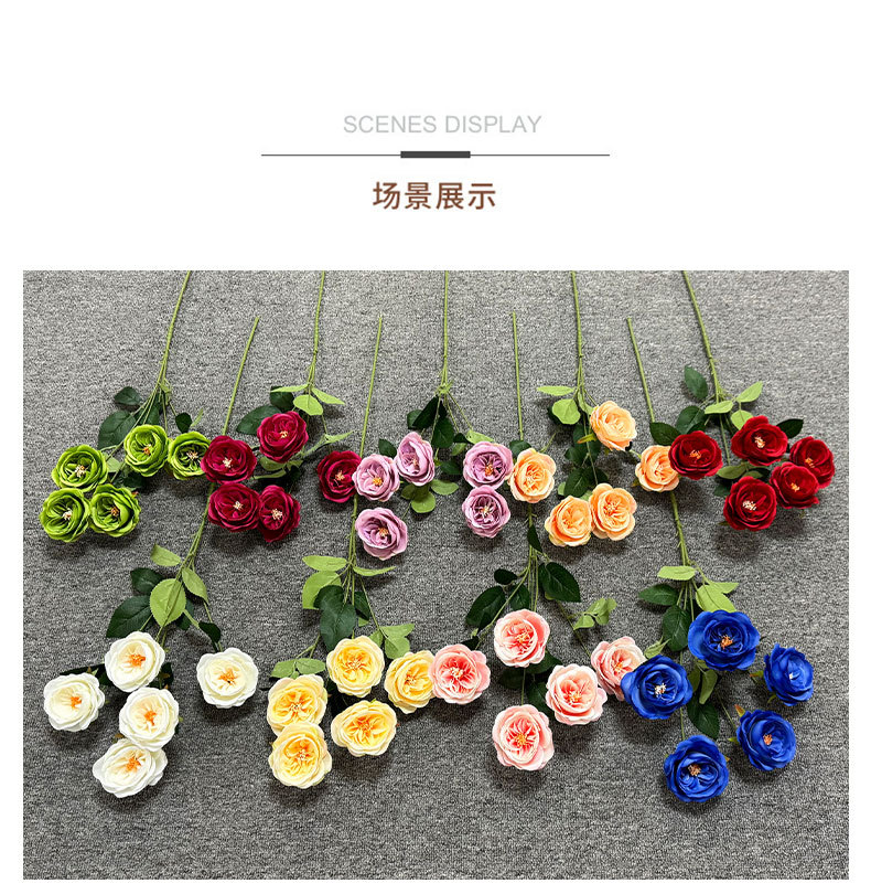 五头开心玫多头玫瑰家居装饰假花客厅摆件仿真花婚庆装饰花束批发详情5