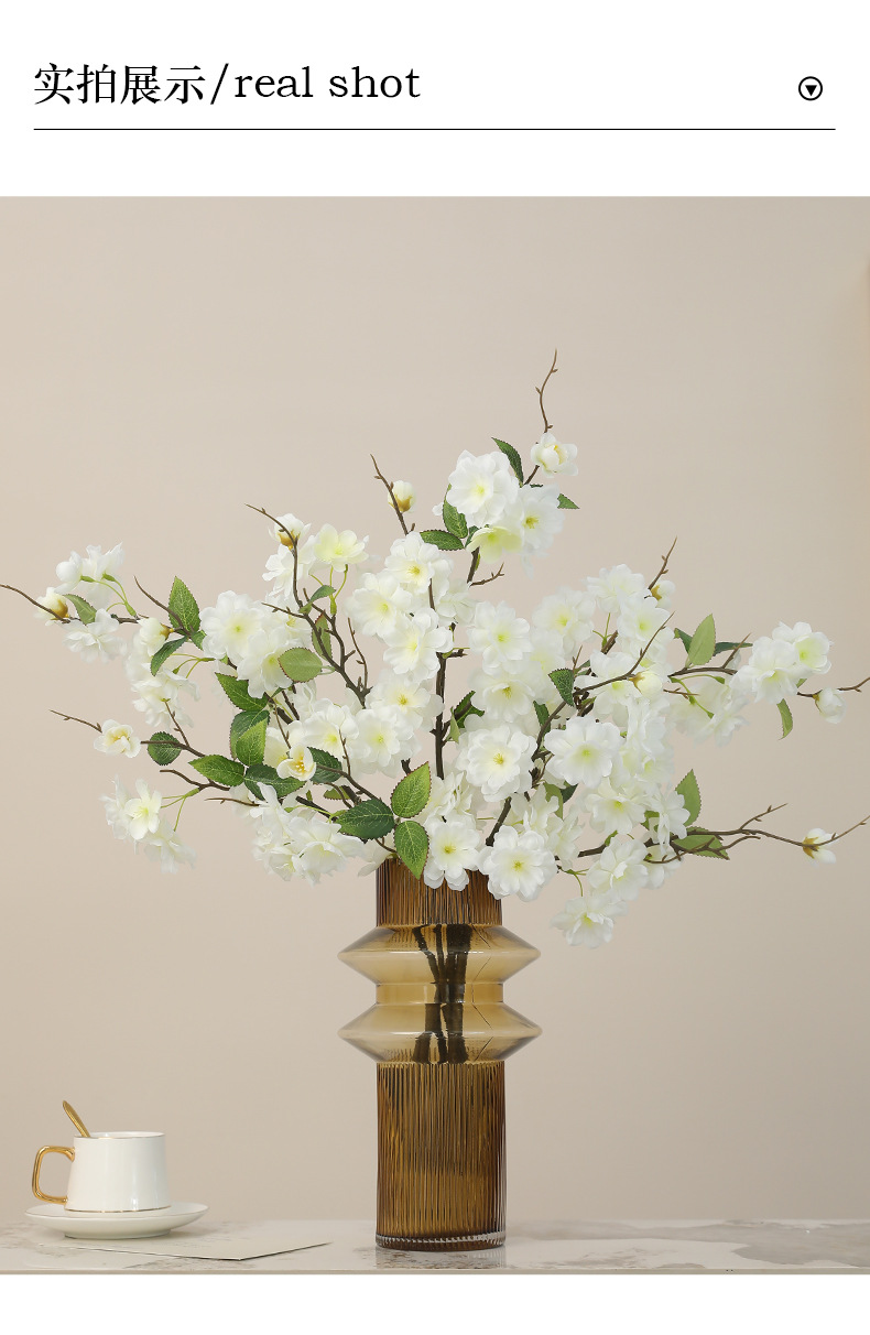 跨境热销仿真单枝樱花桃花装饰花艺摆件玄关卧室人造花盆容器宠物园艺详情19