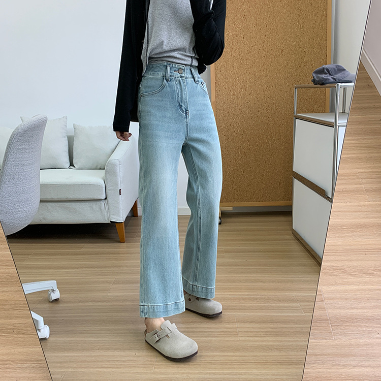 Slimming pants! Early spring light blue four-sided stretch straight-leg jeans for women 2025, high-waisted and petite 9-inch pants pic 12