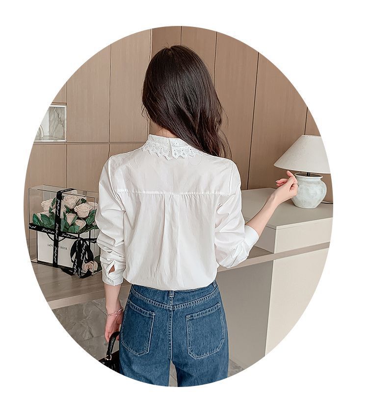 春秋季2025年新款女装时尚减龄纯棉衬衫女洋气全棉蕾丝领休闲上衣详情21