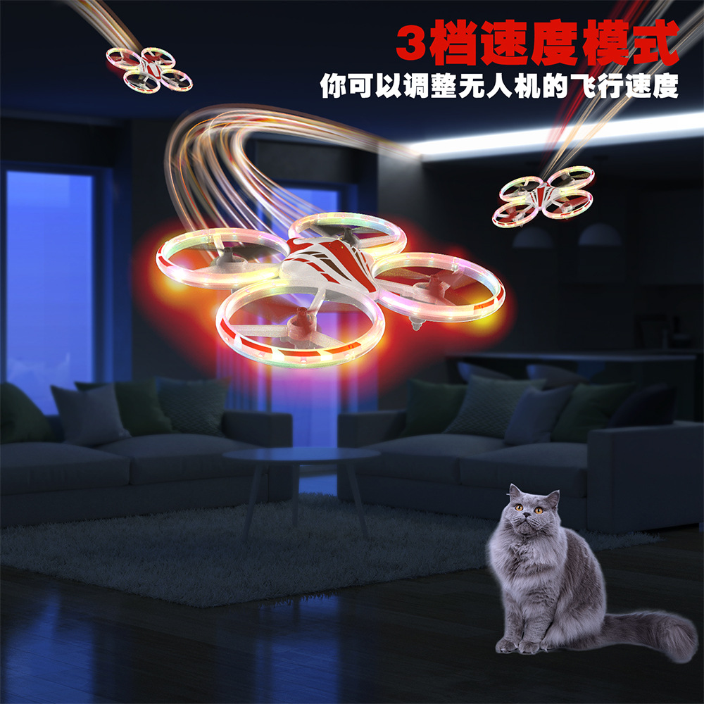 Cross-border LED drone light-emitting UFO sensing multi-rotor aircraft stunt rolling remote control aircraft toys pic 10