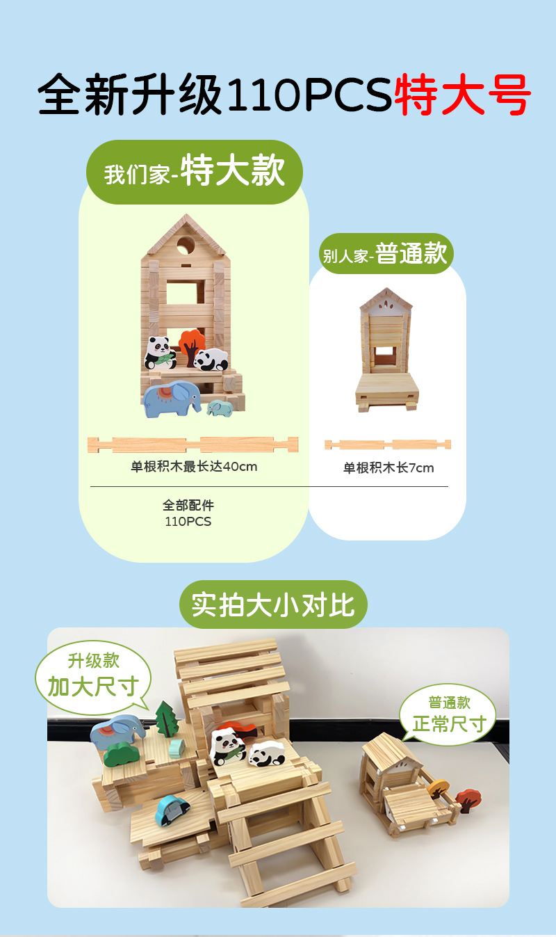 幼儿园游戏角特大号实木益智积木儿童早教DIY原木榫卯拼装玩具详情14