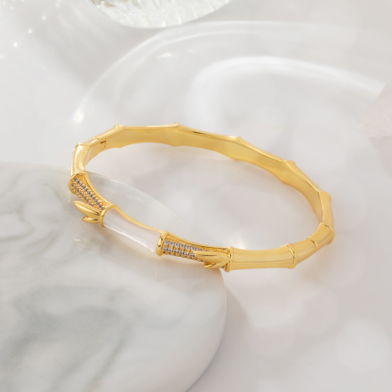 柏伶天然玉髓镶嵌竹节手镯女生高级感新中式竹子手环时尚轻奢配饰详情8