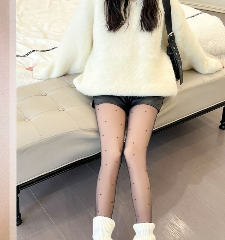 双层波点黑丝光腿裤袜丝袜女春秋薄款加厚冬季自然肉色裸感打底裤详情4
