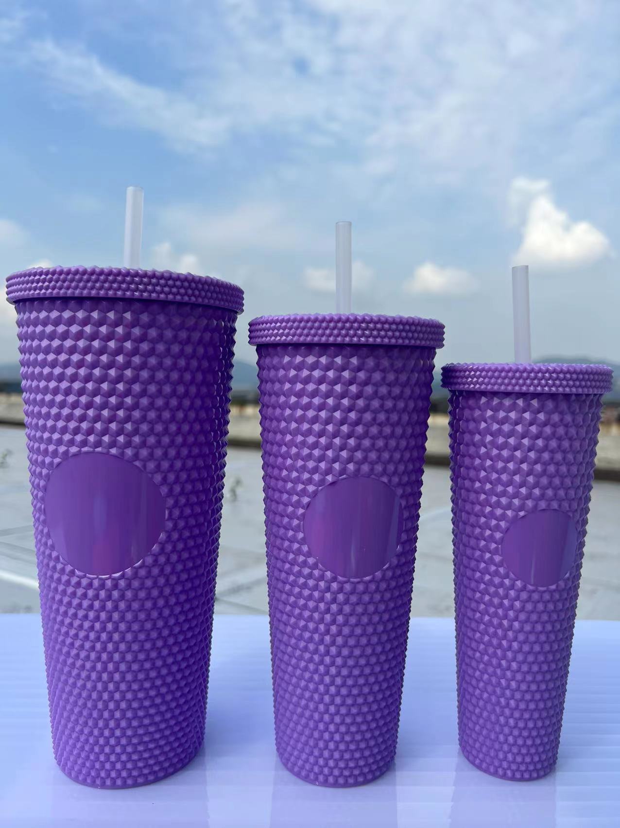 Cross-border durian cup three-piece set, two-piece set, double-layer, single-layer, large-capacity, prickly straw, plastic cup, custom logo pic 5