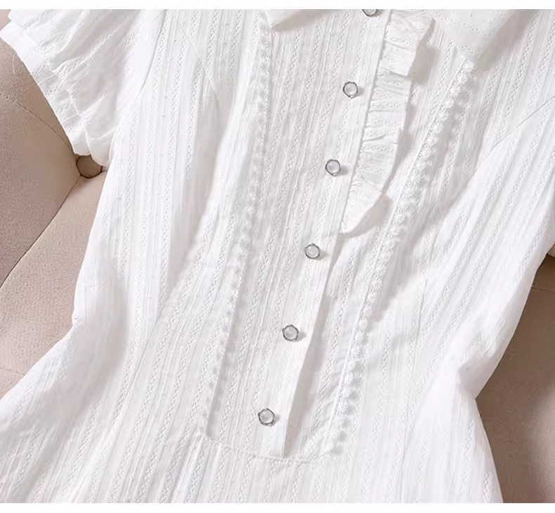 新中式白色泡泡袖衬衫连衣裙子女夏季法式气质小个子收腰甜美短裙详情9