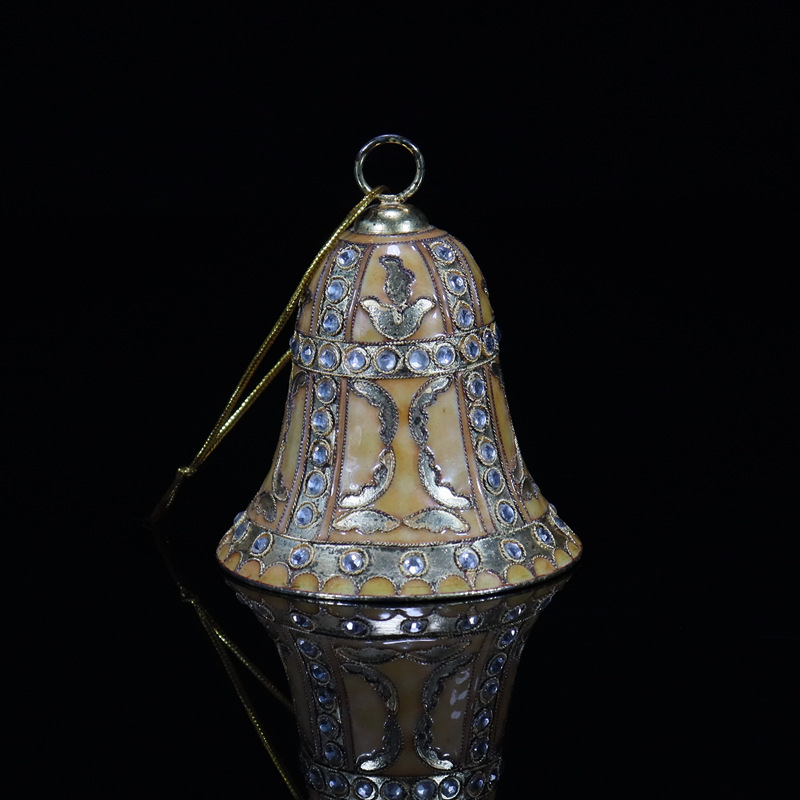 Beijing Cloisonne vintage cultural collectible pendant, copper body cloisonne enamel filigree silver blue 3-inch Christmas flat-edge bell pic 3