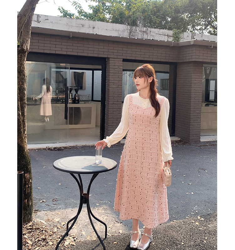 法式假两件小香风千金连衣裙春季胖mm大码女装高腰显瘦裙子65122详情21