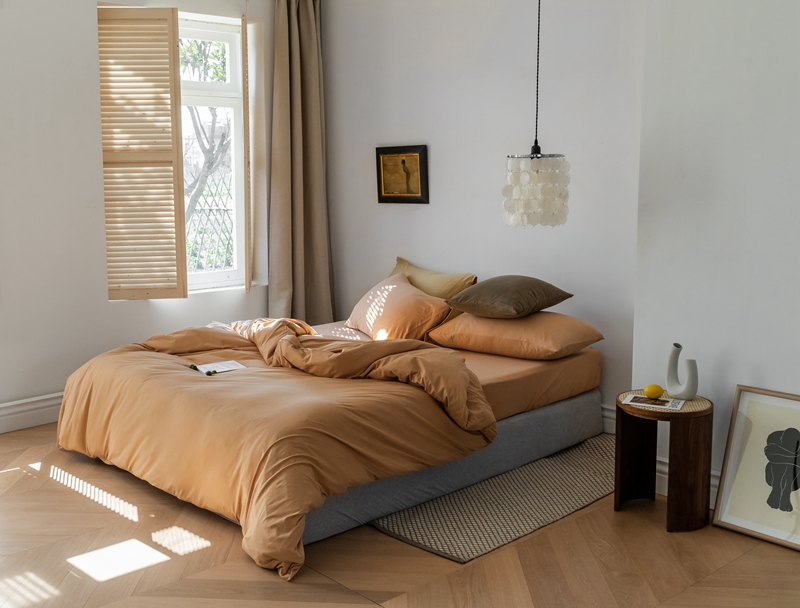 ins Japanese-style solid color all-cotton knitted cotton four-piece set, skin-friendly nude sleeping plain double-layer Indian cotton bed sheet pic 148