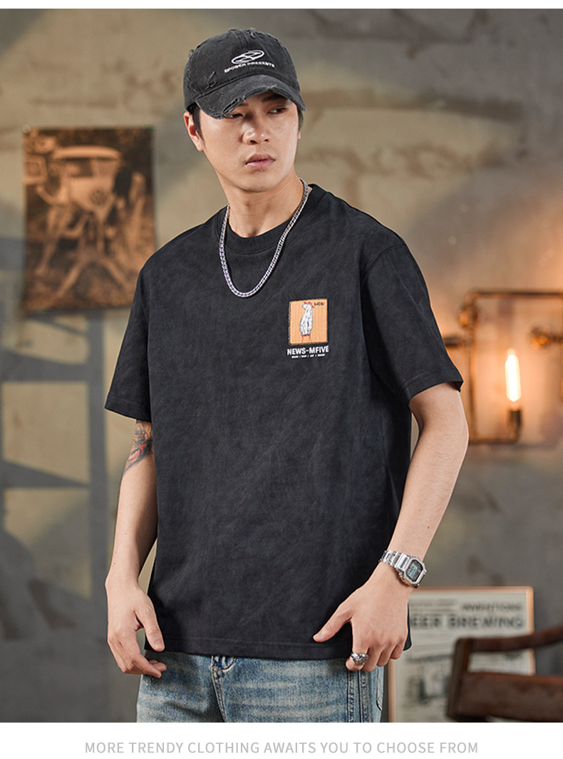 ALLIN 卡通印花短袖T恤男夏季美式重磅宽松百搭圆领五分半袖上衣详情28