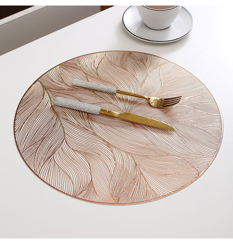 Villa decorative mat, Wanxiang Flower light luxury gold-embossed table mat, restaurant waterproof PVC heat-insulating Western dining mat, high appearance level for home use pic 9