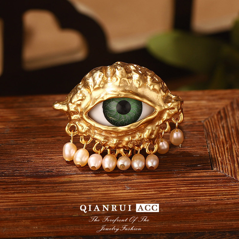 恶魔之眼珍珠夸张开口戒指莫奈花园油画系列流苏花卉珐琅耳环批发详情35