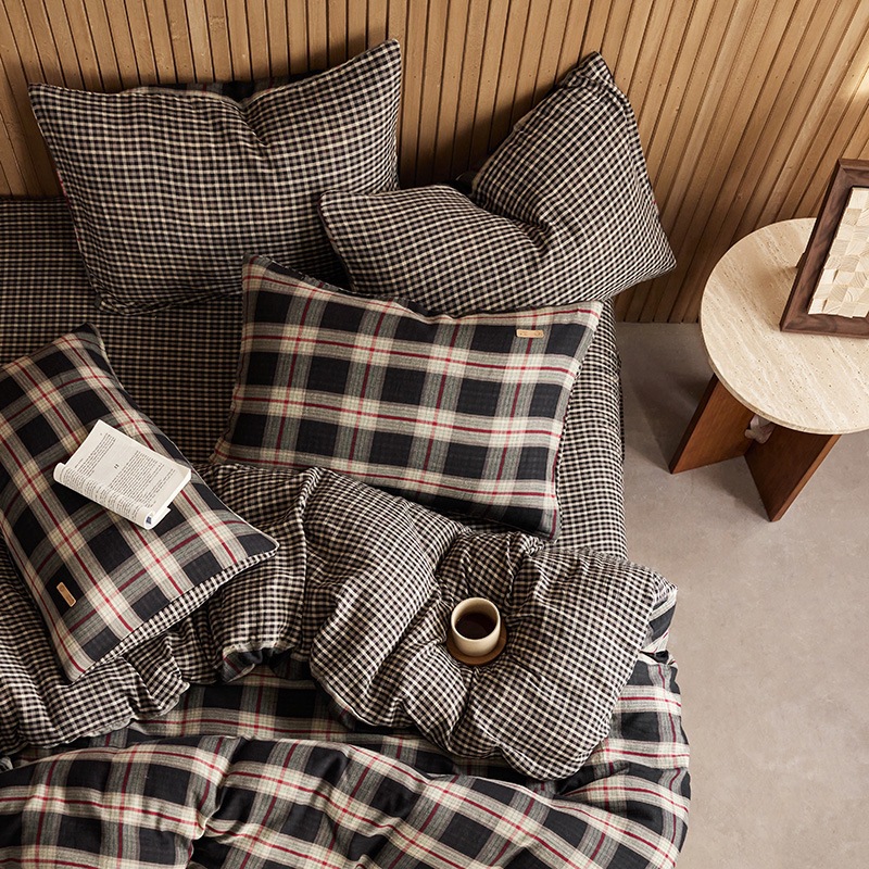 All-cotton Class A double-layer yarn four-piece set, double-layer yarn quilt cover and bed sheet four-piece set, pure cotton double-layer yarn checkered four-piece set pic 6