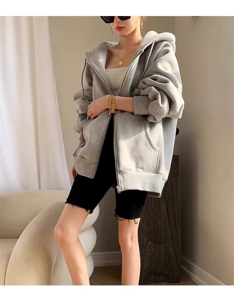 春秋薄款纯棉外套oversize大码宽松开衫卫衣ins胖mm上衣男女同款详情26