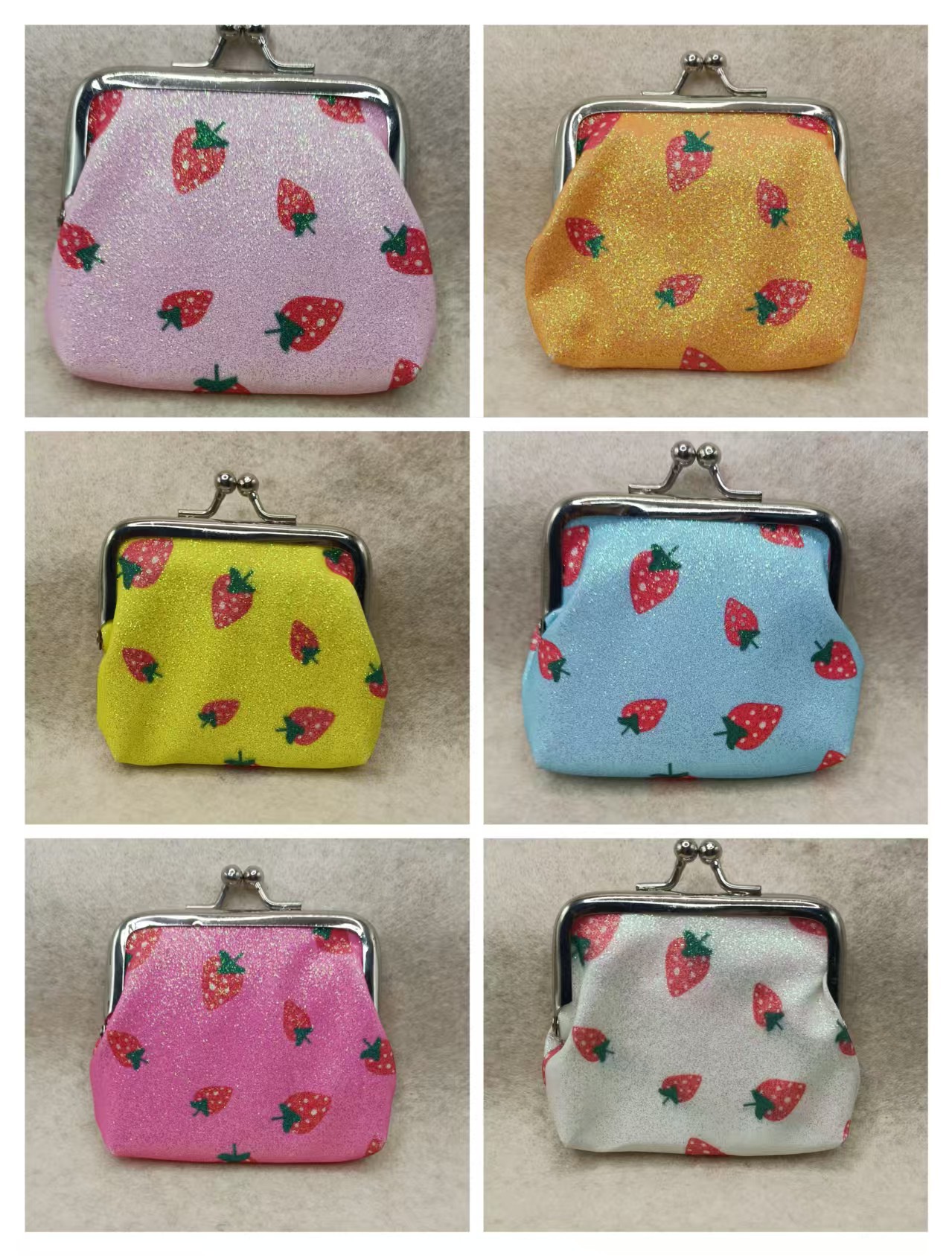 新款 3寸格利特金粉 印花草莓零钱包硬币包 手拿短款口红收纳包详情7