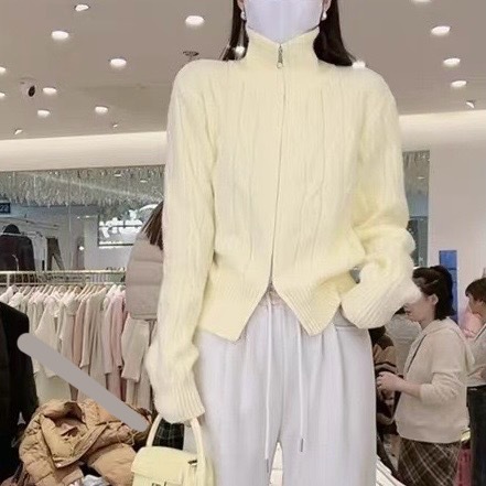 Solid-color casual double-zipper twisted knit cardigan coat, fashionable and versatile, new autumn and winter style sweater top for women pic 23