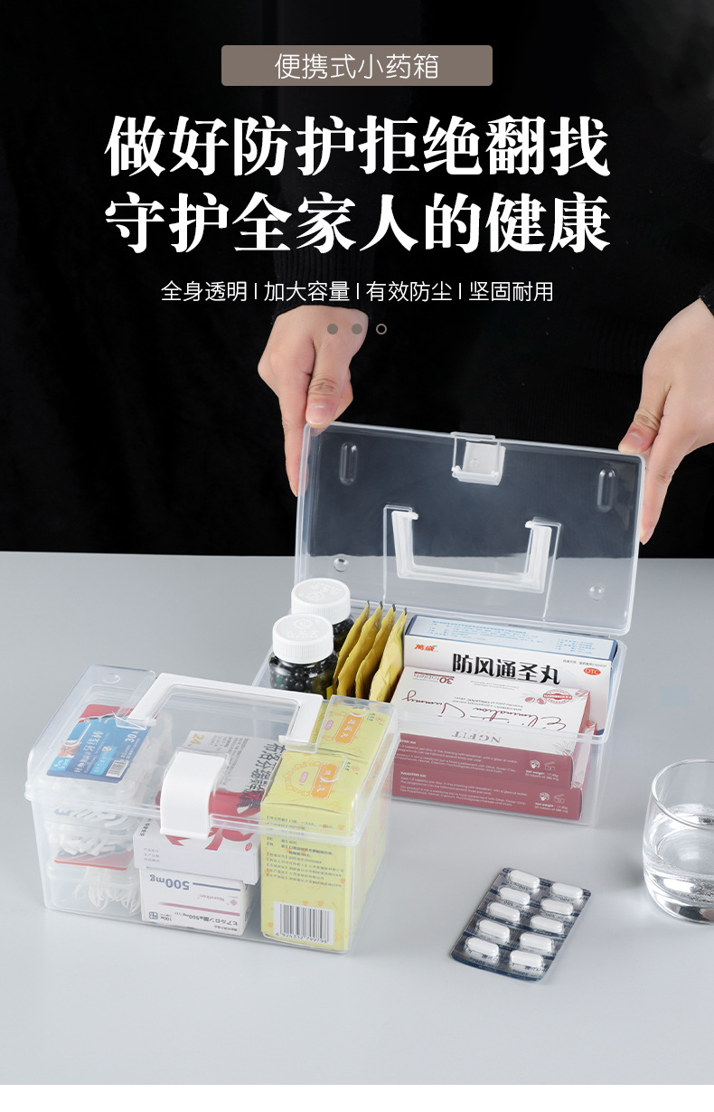 家用透明收纳盒桌面塑料整理盒手提储物箱小箱子整理箱药箱收纳箱详情2