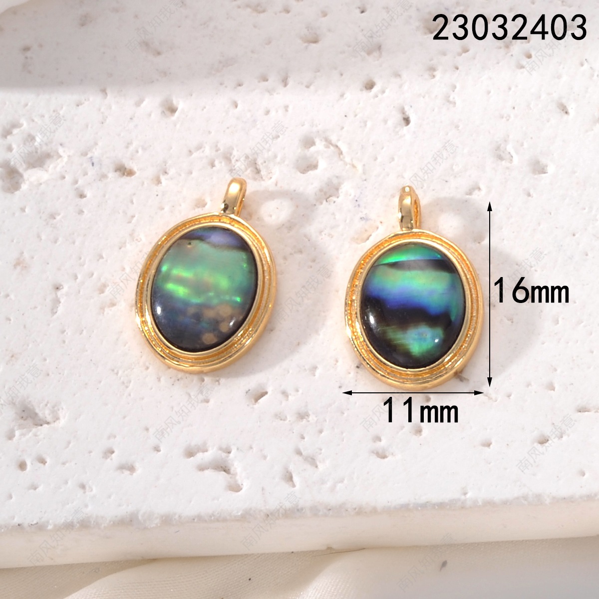 Copper-plated 18k gold pearl necklace pendant with abalone and shell oval tag, high-end DIY jewelry accessory pic 4