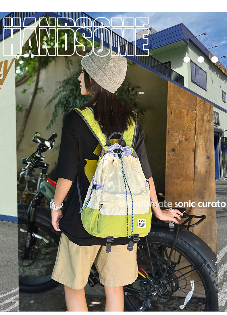 新款束口抽绳双肩包大容量休闲包户外运动登山包超轻量旅行背包详情1