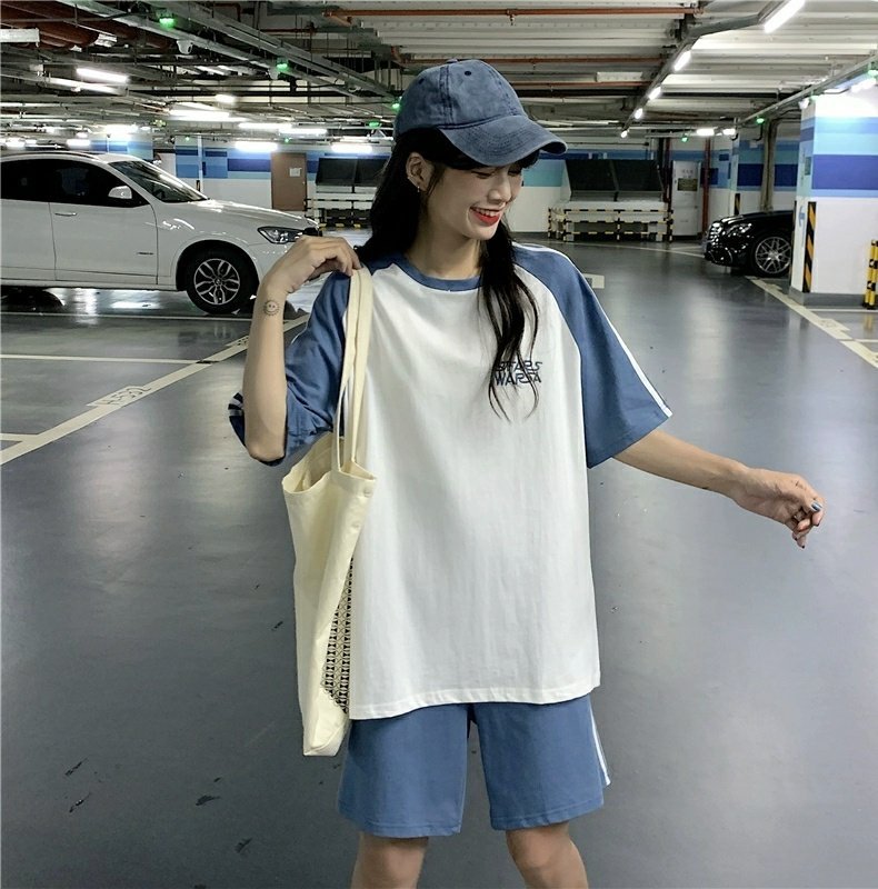 夏季跑步中考初中短袖休闲运动服套装女宽松短裤体育考试五分裤详情7