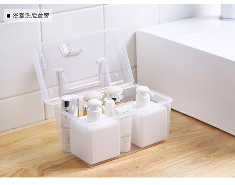 塑料收纳箱桌面透明收纳盒带手提零食收纳盒车载储物箱玩具整理箱详情11