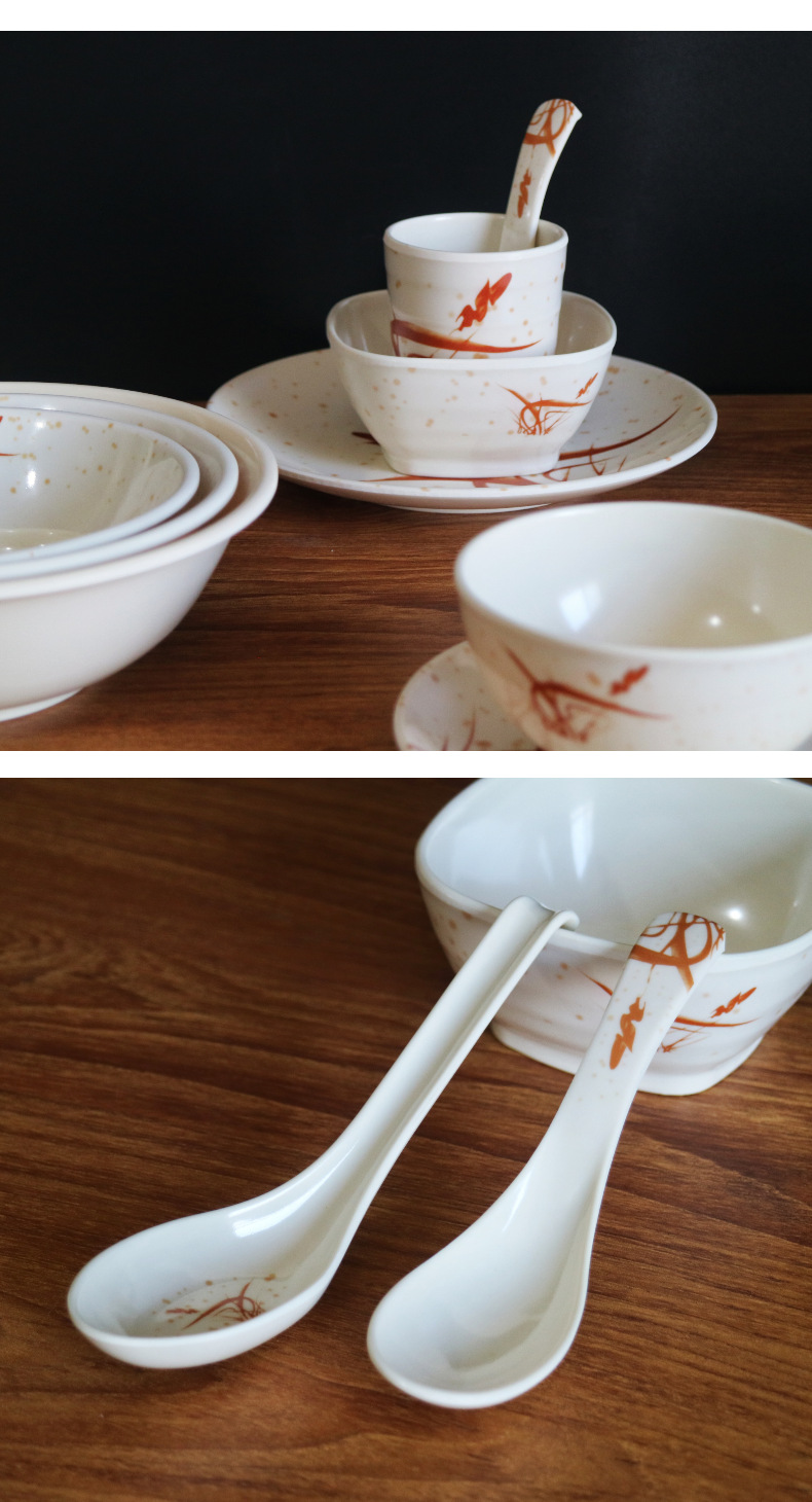 Autumn Grass flower Melamine noodle bowl, large bowl, soup noodle bowl, patterned set, beef noodle bowl, soup bowl, rice bowl, soup spoon, flavor plate in stock pic 10