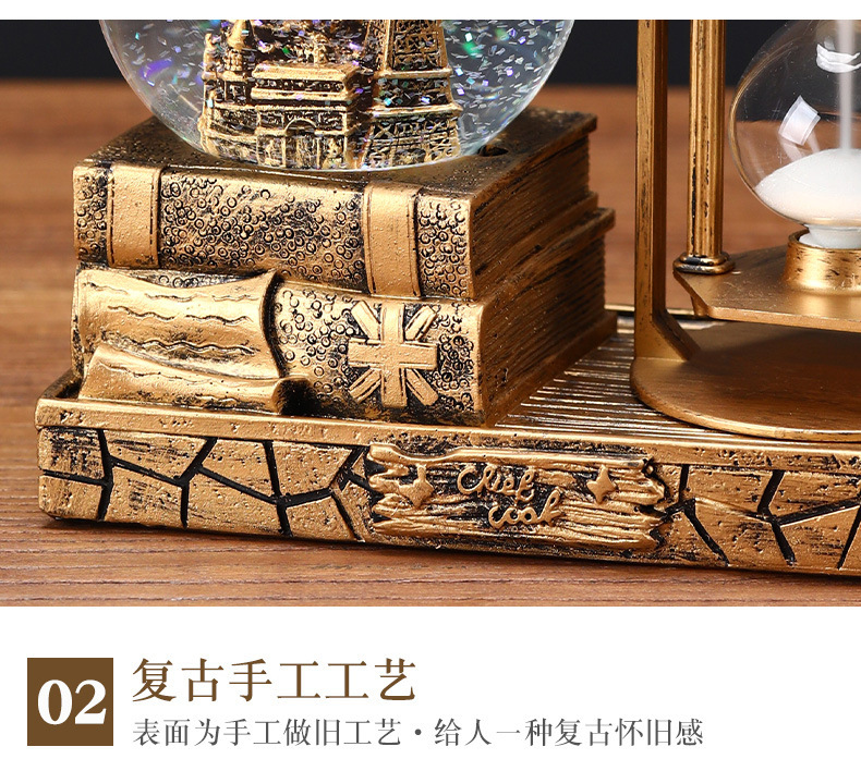 复古铁塔沙漏计时器水晶球八音盒发光桌面摆件学生毕业圣诞节礼物详情13