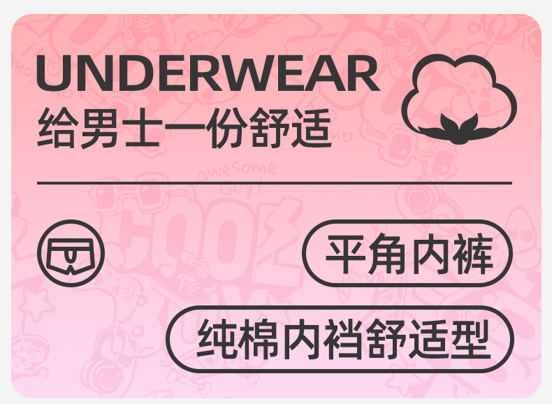 男士纯棉内裤抗菌四角短裤头大码青年平角裤男款男生运动舒适底裤详情1