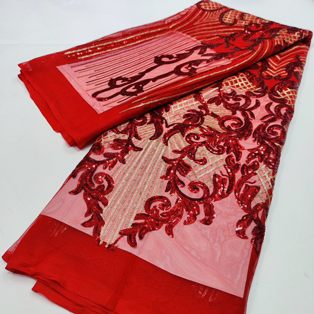 新款非洲亮片蕾丝花边网布面料派对礼服民族风服装辅料laceJX756详情53