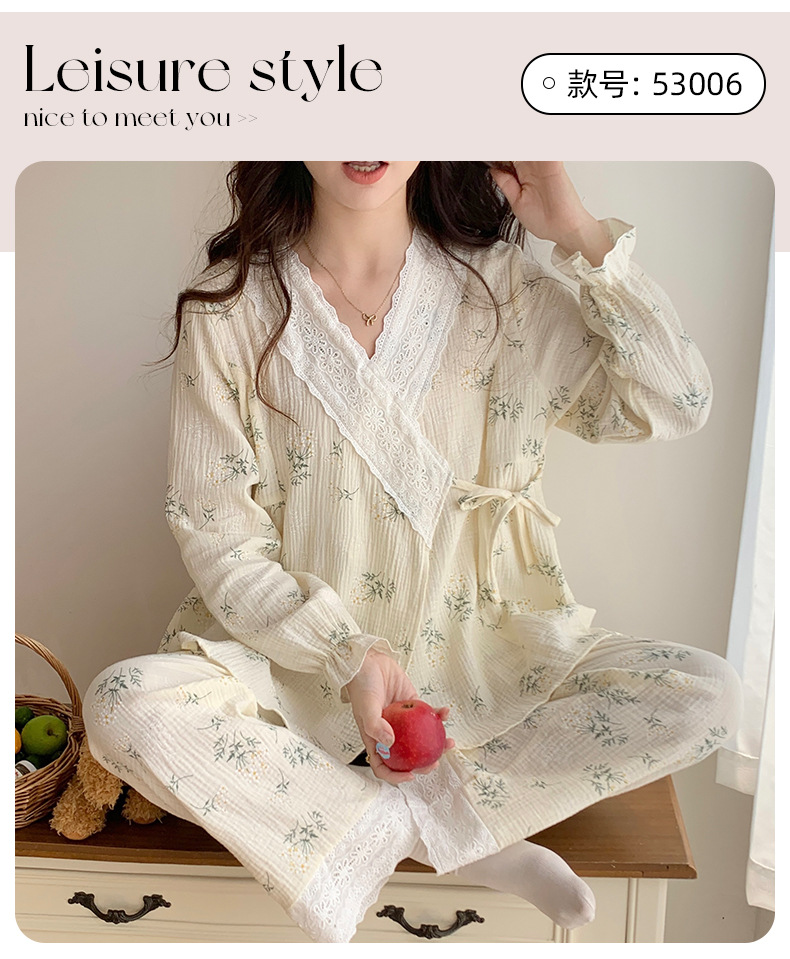 喜月批发A类棉纱月子服夏季纯棉 孕期产后哺乳喂奶吸汗孕妇睡衣女详情28