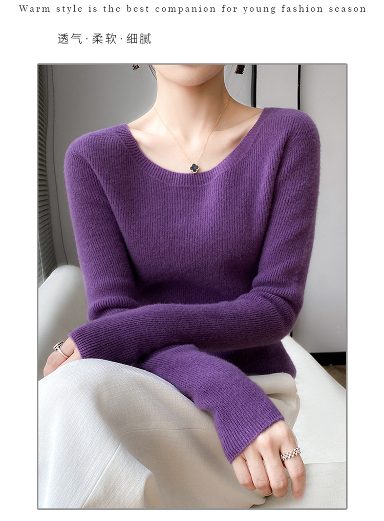 一线成衣100纯羊毛衫女圆领修身显瘦毛衣抽条V领羊绒针织打底内搭详情41