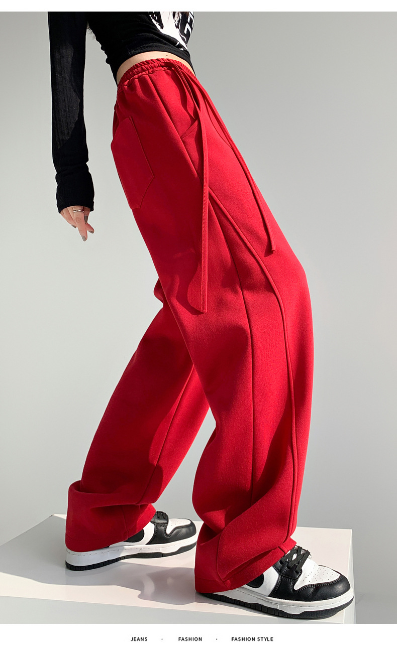 Fleece warm wide-leg pants, loose and high-waisted, slimming winter new style pic 42