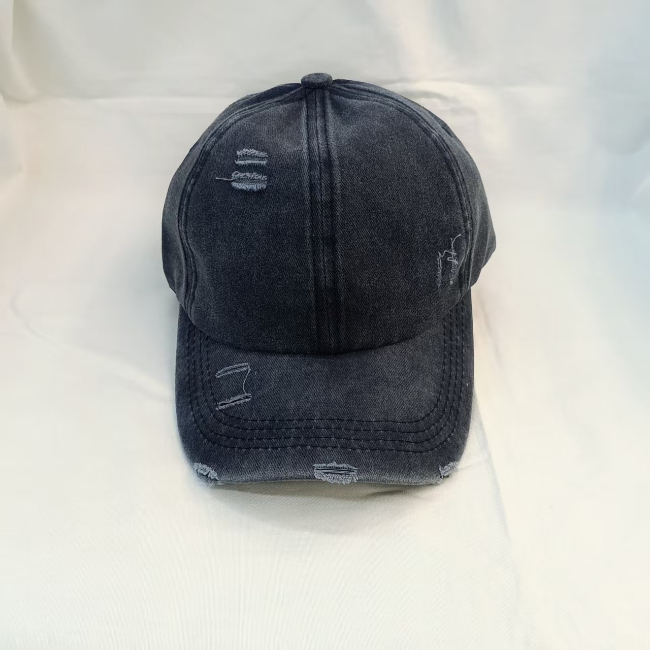 新款水洗破洞交叉高马尾帽子男女潮百搭棒球帽春夏秋软顶鸭舌外贸详情4