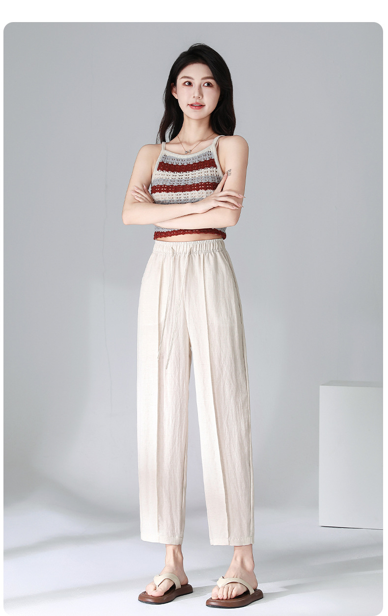 Summer thin Tencel linen nine-inch pants for women, elastic high-waisted tapered pants, 2025 new style Halon pants, cigarette tube pants for women pic 9