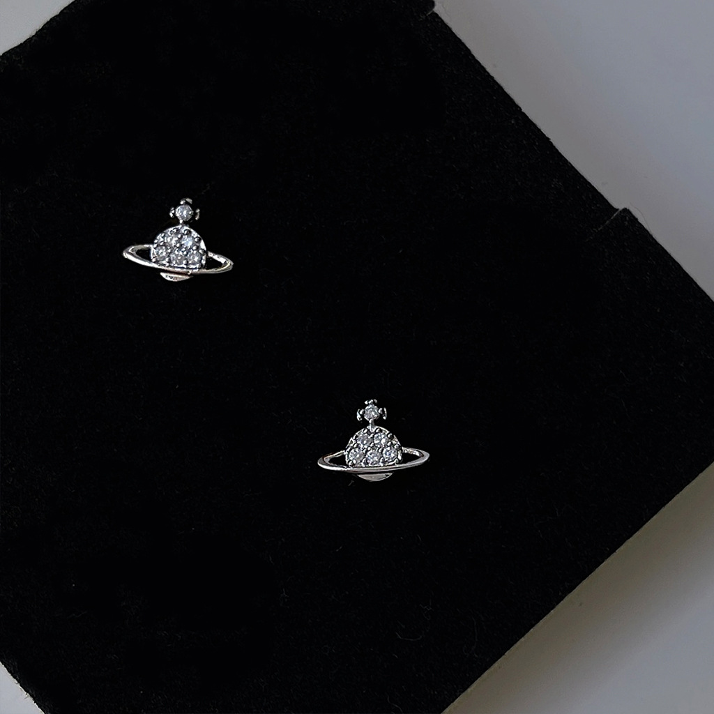 Mini Version ~ Micro-inlaid Zircon 925 silver needle small spaceship earrings, personalized ins earrings factory accessories supply pic 6