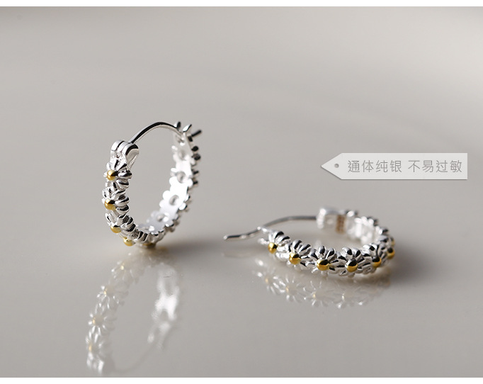 Daisy earring s925, all-silver, gold and silver color block three-dimensional geometric earrings, Instagram Little Red Book blogger style 9467A pic 9