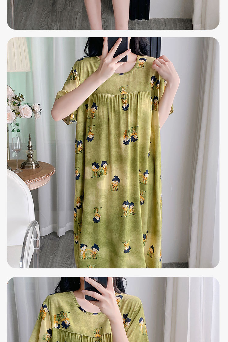 Summer cotton silk belt cushioned nightgown for middle-aged women, short sleeves for mothers, 45-piece artificial cotton home wear, pajama skirt pic 27