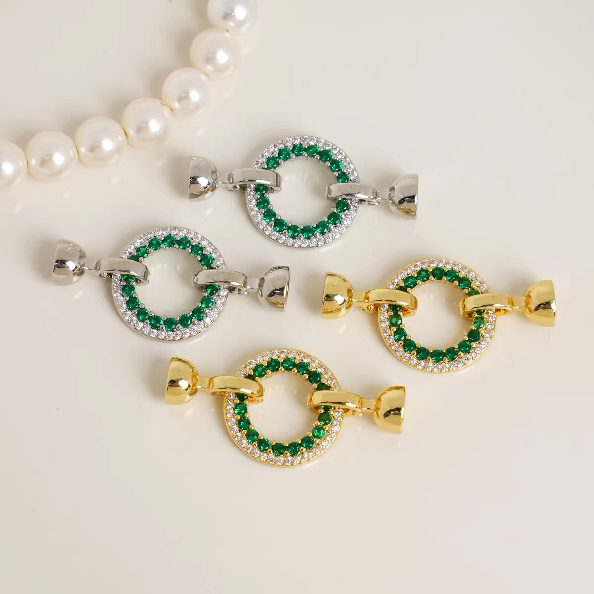 新款diy珍珠饰品配件 T方钻项链手链连接铜镀真金扣子 半成品空托详情1