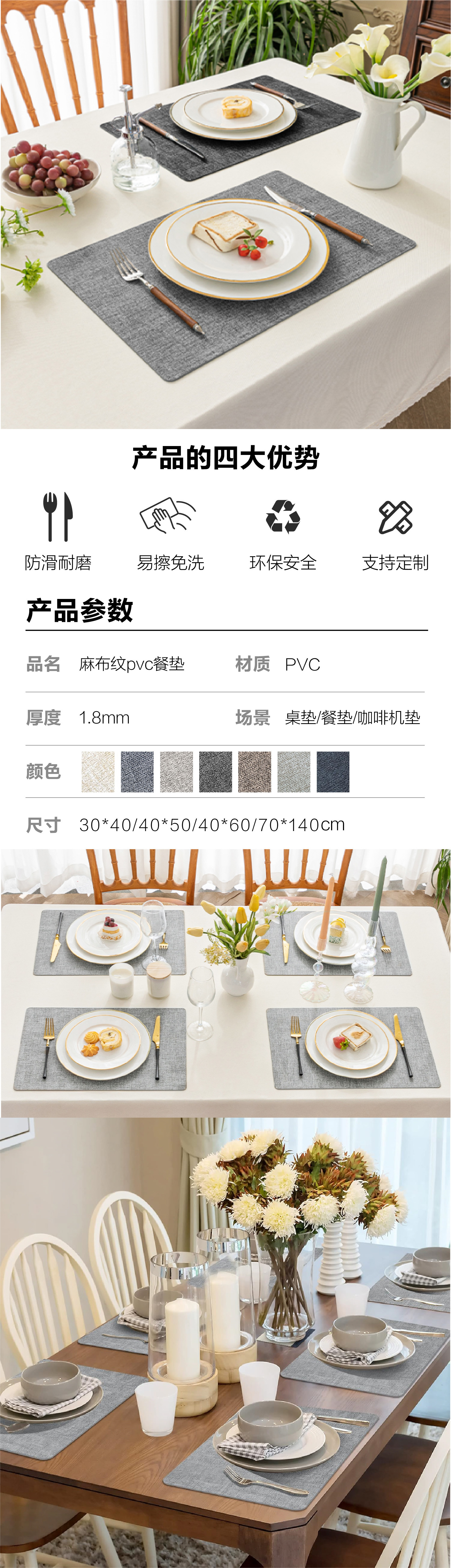 pvc免洗耐高温餐垫隔热防烫环保桌杯垫西餐厅方形酒店家用桌布垫详情5