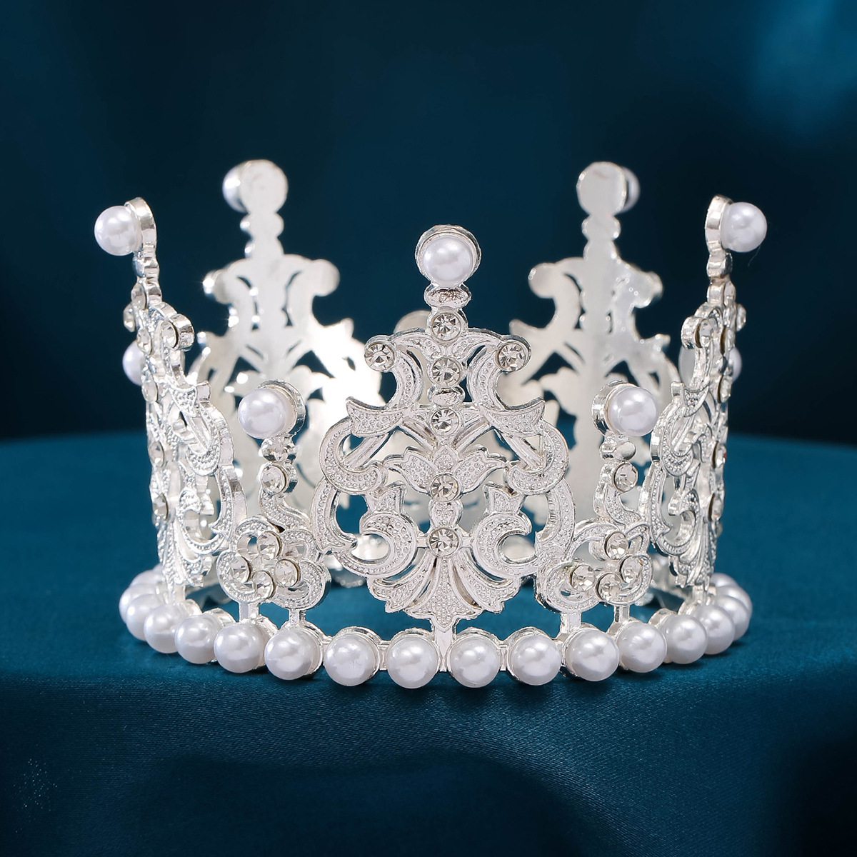 新娘头饰巴洛克王冠配饰圆形奢华气质锆石结婚圆皇冠婚纱礼服配饰详情13