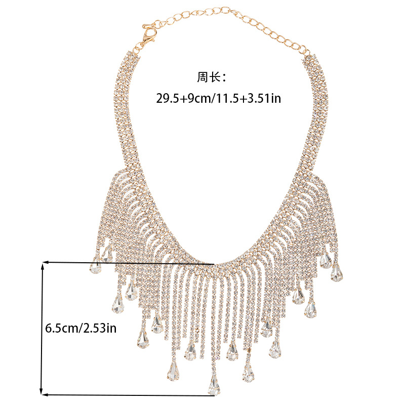 New cross-border supply necklace accessories from the manufacturer, tassel and rhinestone shiny necklaces, versatile luxurious and exaggerated necklaces for European and American fashion parties pic 4