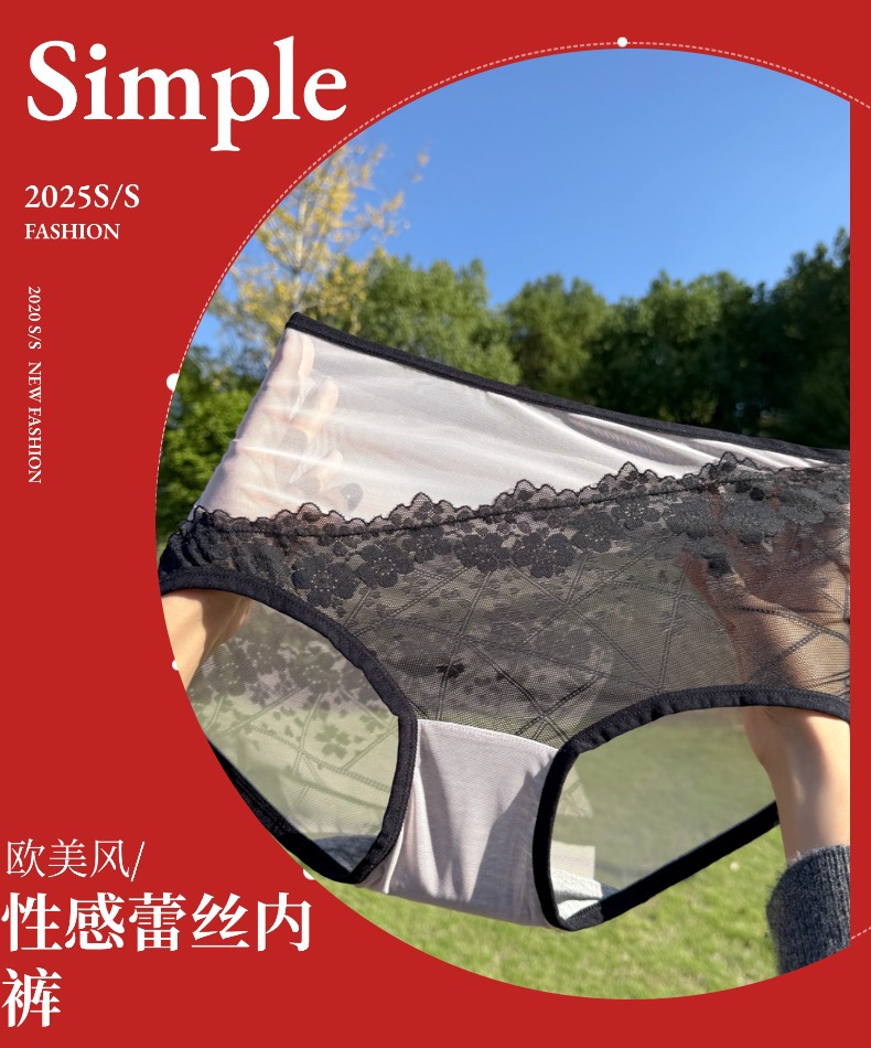 2026 New style solid color high-end sexy lace edge high-waisted seamless lace underpants for girls, alluring triangle pants for women pic 1