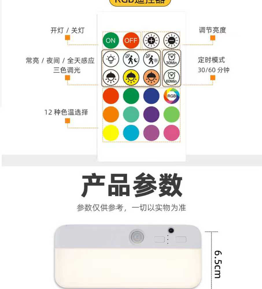Transfronterizo nuevo cuerpo humano sensor de techo luz de paso armario de almacenamiento led de succión magnética de control remoto tipo C modelo de carga pic 13
